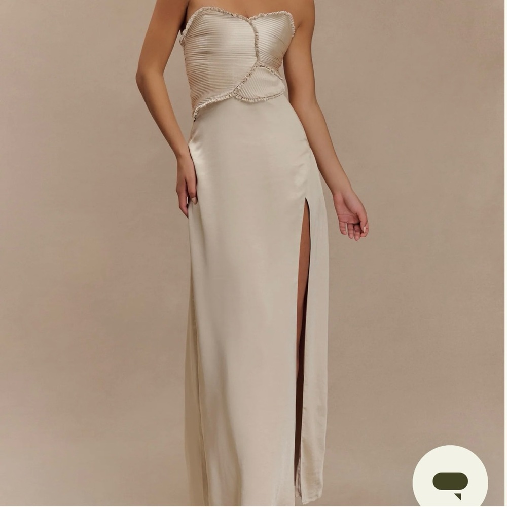 Larissa Satin Maxi Dress With Ruched Petals - Blush Gold // Meshki